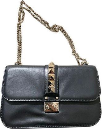Valentino Garavani Black Leather Glamlock Shoulder Bag