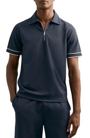 Reiss Zain Tipped Quarter Zip Polo in Airforce Blue at Nordstrom Rack, Size Small