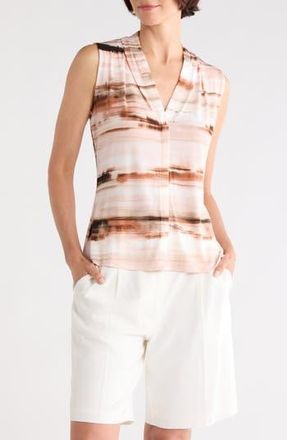 Calvin Klein V-Neck Sleeveless Top in Adobe Multi at Nordstrom Rack, Size X-Small
