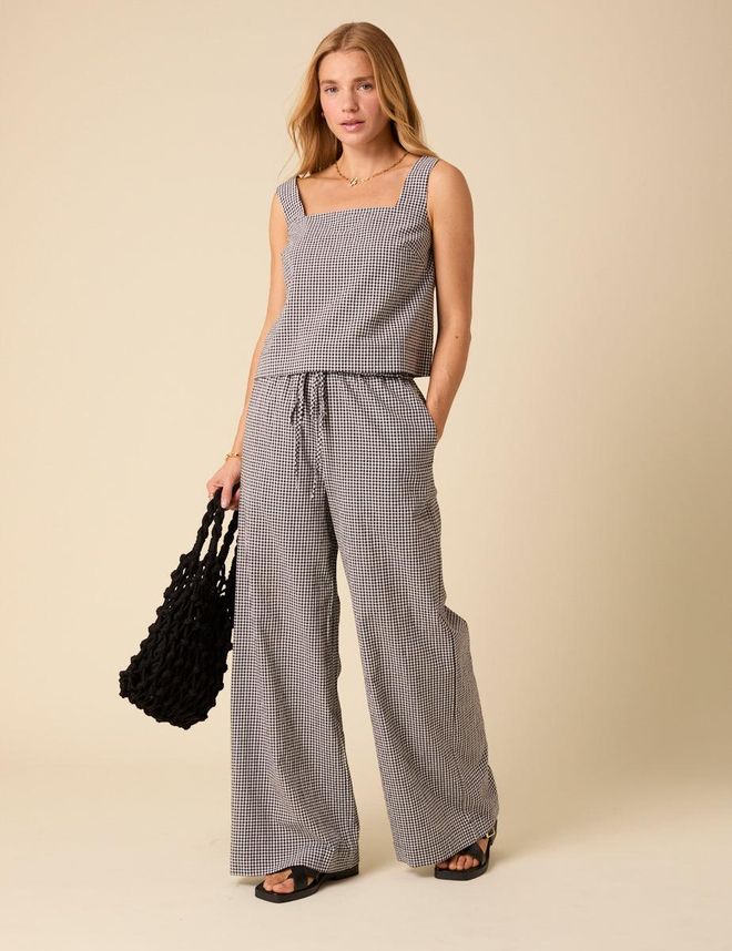 Black Gingham Relaxed Trousers