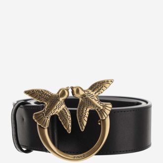 Pinko Womens Leather Belt With Logo Black