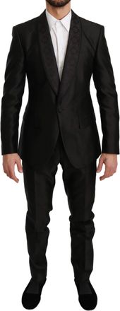 Dolce & Gabbana Mens Black Slim Fit 2 Piece MARTINI Silk Suit - Multicolour - Size Medium