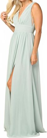 EVA Long Sleeveless Formal Bridesmaids Slit Dress In Sage