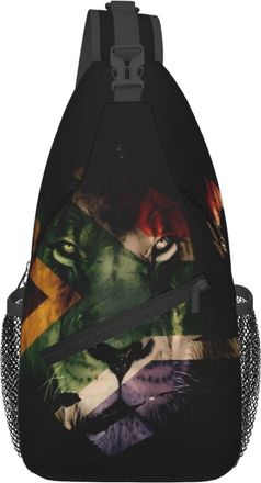 Generic Jamaican Flag Lion Head Sling Bag Lightweight Chest Bag Adjustable Fanny Pack For Runner Traveling Sports