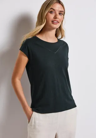 Street One Shirttop STREET ONE, Damen, Gr. 38, gr&uuml;n (pine grove gr&uuml;n), Jersey, Obermaterial: 50% Baumwolle, 50% Modal, unifarben, regular fit taillenbedeckt, Run