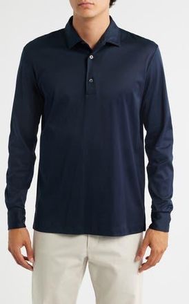 Aur&eacute;lien Mercerized Cotton Long Sleeve Polo in Navy at Nordstrom Rack, Size Xx-Large