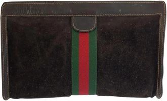 Gucci Pre-owned Suede Leather Clutch Bag - Heren - Vintage Clutch - Bruin - ONE Size - Leer - Vintage