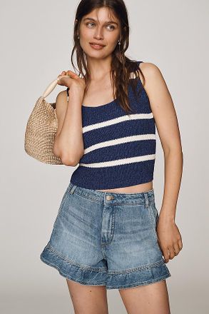 Maeve Ruffled Hem Denim Shorts