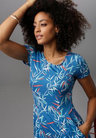 Aniston Sommerkleid ANISTON SELECTED, Damen, Gr. 34, N-Gr, blau (blau, bunt, bedruckt), Jersey, Obermaterial: 95% Viskose, 5% Elasthan, bedruckt, Basic, figur