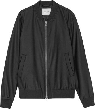 Nn.07 Zwarte wollen blend bomberjack - Heren - Bomber jackets - Zwart - L - Wol - Jassen