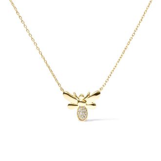 House of Brilliance 10K Yellow Gold Diamond Accented Bumble Bee Pendant 18 Inch Necklace (H-I Color, I1-I2 Clarity)
