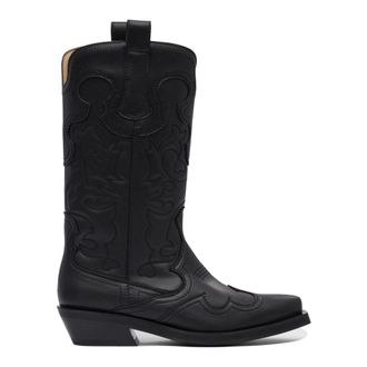 Ganni Black Ankle Boots with Embroidered Details - female - Ganni - Cowboy & Biker Boots - Black - 6 UK - Shoes