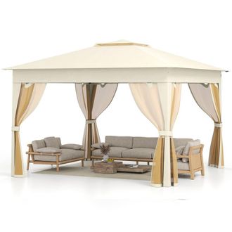 Costway Costway 338 x 338 CM Pop Up Gazebo Foldable Canopy Tent w/Mesh Netting in Beige