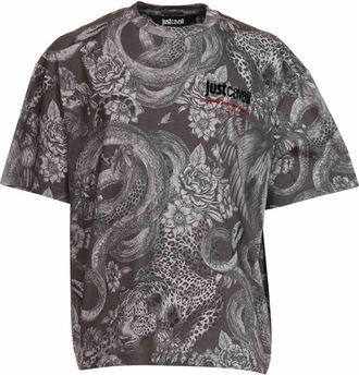 Roberto Cavalli T-shirt met all-over print - Heren - Tops - Veelkleurig - Maat: M Katoen