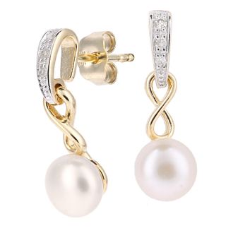 Diamant L'&eacute;ternel Womens 9ct Yellow Gold, 0.04ct Diamonds with White Cultured pearl Earrings - One Size