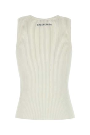 Balenciaga Womens White Stretch Wool Blend Tank Top Exterior: Nylon Elastane Maglie