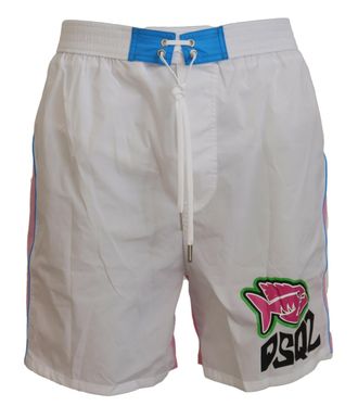 Dsquared2 White Pink Logo Print Men Beachwear Shorts Mens Swimwear