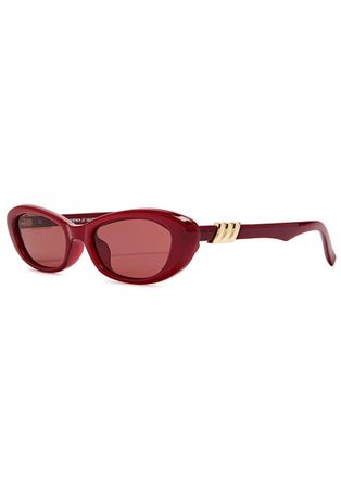 Le Specs LE Specs The Whisperer Narrow Oval-frame Sunglasses - Red - One Size
