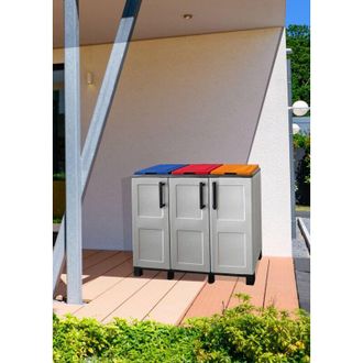 Dmora Armario Para Exterior O Interior, Gabinete De Bolsas De 3 Puertas, 100% Made In Italy, 102x37h90 Cm, Color Gris Claro Y Tapas De Colores, Con Embalaje