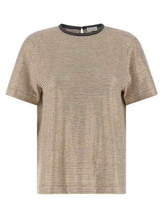 Brunello Cucinelli Womens Shiny Collar Detail T-Shirt