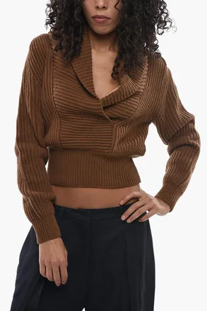 Max Mara SFILATA Maglia in Lana e Cashmere a Costine con Scollo Profondo Max Mara