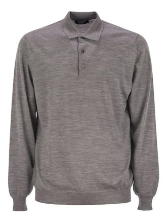 Fedeli Wollen poloshirt met drie knopen - Grijs