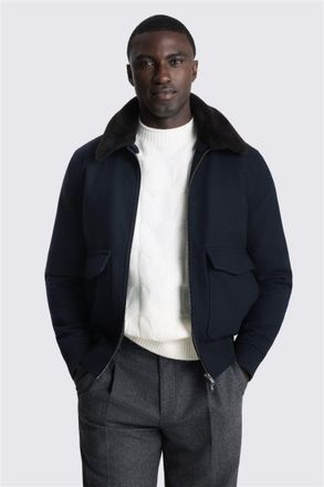 Moss Navy Faux Fur Collar Bomber Jacket