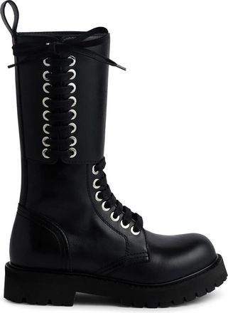 Paco Rabanne Zwarte Leren Grunge Stijl Laarzen - Dames - Veterlaarzen - Zwart - 38 EU - Schoenen