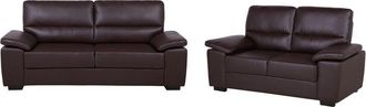 Beliani Traditional Living Room Sofa Set 3 Seater Loveseat Brown Faux Leather Vogar