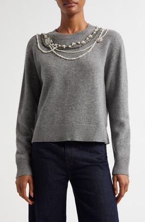 Cinq &agrave; Sept Lilliana Necklace Detail Wool Blend Pullover Sweater in Light Heather Grey at Nordstrom Rack, Size Medium