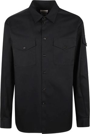Alexander McQueen Overhemden, Heren, Blauw, M, Katoen, Logo Tape Military Shirt