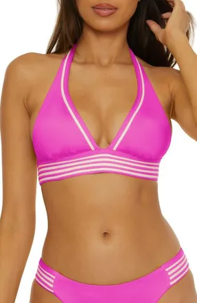 Trina Turk Monaco Pleated Halter Bikini Top in Peony at Nordstrom, Size 14