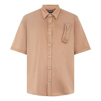 Diesel Short Sleeve Shirts, male, Beige, Size: XS Lightweight and versatile short-sleeved shirt