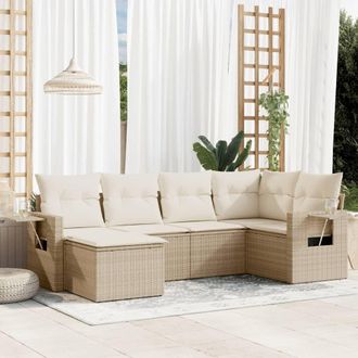 vidaXL Juego De Sof&aacute;s Jard&iacute;n Con Cojines 6 Pzas Rat&aacute;n Sint&eacute;tico Beige Vidaxl