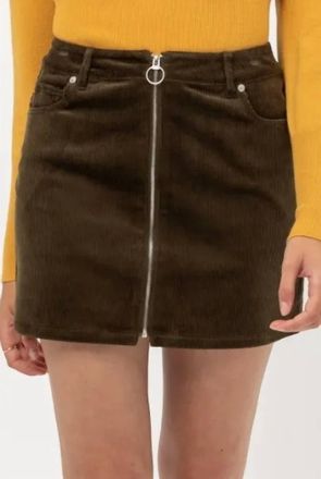 Love Tree Corduroy Zipper Front Skirt In Olive