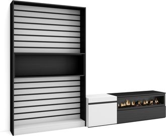 Skraut Home Skraut Home - Muebles De Sal&oacute;n Para Tv, Conjunto De Muebles Comedor, 260x186x35cm, Para Tv Hasta 65, Chimenea El&eacute;ctrica, Estilo Moderno, Blanco Y Negr