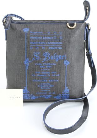 Bulgari Collezione Black Blue Leather Coated Canvas Shoulder Bag (Pre-Owned)