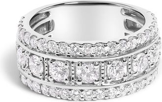 House of Brilliance 925 Sterling Silver 2.0 Cttw Lab Grown Diamond Three-Row Pav&eacute; Band Ring