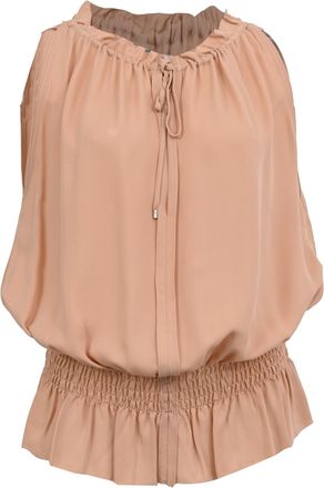 Theory Dezzie Sleeveless Blouse in Beige Silk