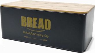 Trade Shop Trade Shop - Contenitore Portapane Vintage Nero Coperchio Tagliere In Legno Latta Alimenti