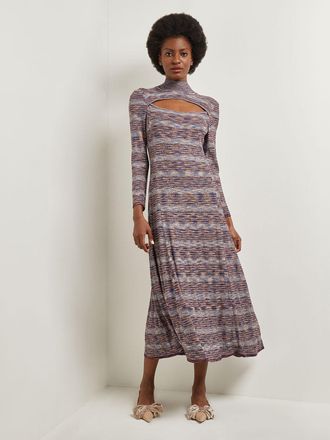 Misook Modern Fit-and-Flare Melange Knit Cutout Midi Dress