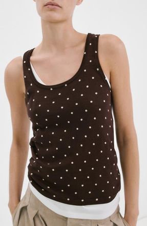 Mango Polka Dot Knit Top in Chocolate at Nordstrom, Size Xx-Small