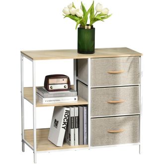 HOMCOM Homcom - C&oacute;moda De Tela Cajonera Para Armario Con 3 Cajones Plegables Y 2 Estantes De Almacenamiento Dormitorio Sal&oacute;n 80x29x71 Cm Marr&oacute;n R&uacute;stico Y Gri