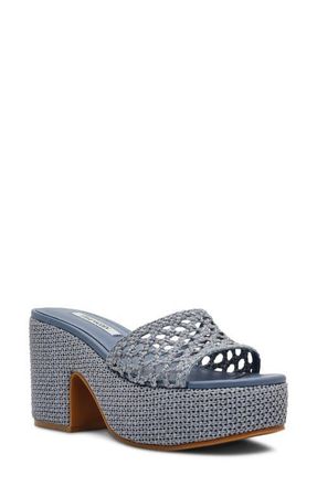 Steve Madden Torch Platform Slide Sandal in Blue Raffia at Nordstrom, Size 7.5