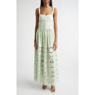 Alice & Olivia Anya Embroidered Cotton Maxi Dress in Light Sage at Nordstrom, Size 12