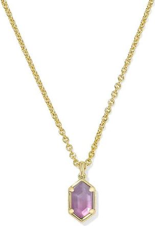 Kendra Scott Hallie Short Pendant Womens Necklace Womens Necklace Gold Purple Watercolor Illusion, Brass