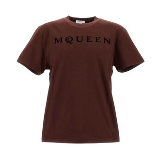 Alexander McQueen Alexander McQueen, T-Shirts, male, Brown, Size: L Flocked Logo T-shirt