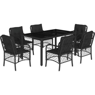 vidaXL Set De Comedor De Jard&iacute;n 7 Pzas Y Cojines Rat&aacute;n Sint&eacute;tico Negro Vidaxl
