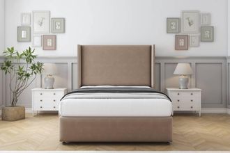 Comfort Beds Ayla Plush Divan Base No Drawers - 54 Wingback-Footboard in Taupe | Size: Small Double