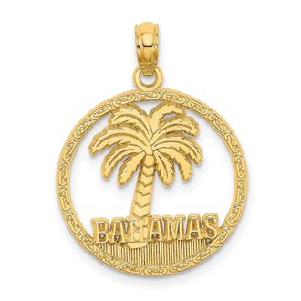 Diamond2Deal 14k Yellow Gold BAHAMAS Palm Tree Round Charm Pendant